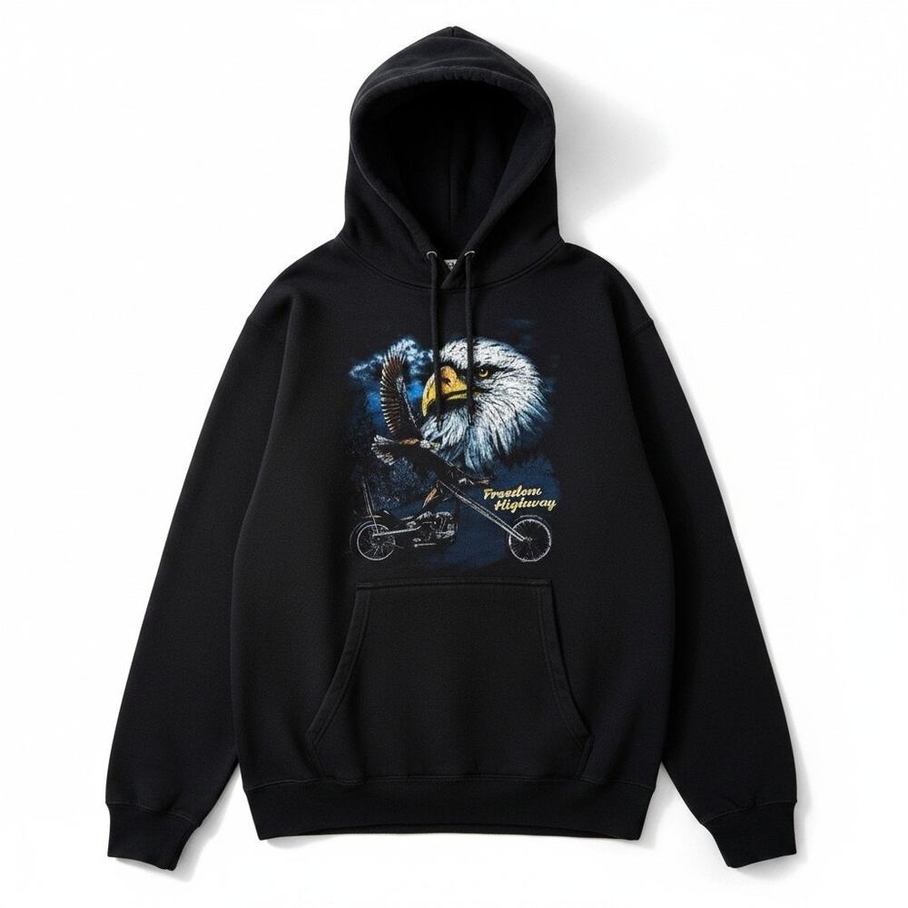PACSUN Freedom Highway Mens Eagle Motorcycle Graphic Pullover Hoodie Black Large